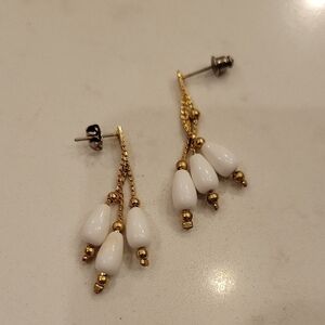 Vintage Gold and White Dangle Earrings